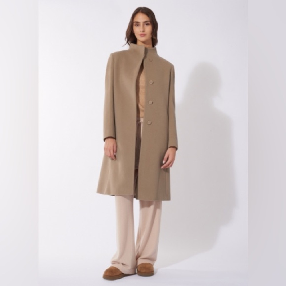 NWT Cinzia Rocca Icons Taupe Wool Cashmere Coat Italy Minimalist Size 12 - Picture 2 of 14